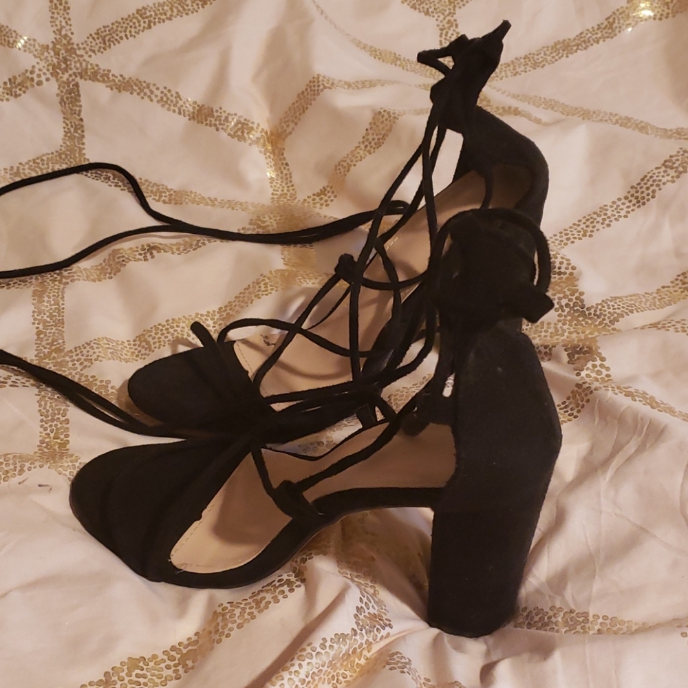 4 inch black lace up heels